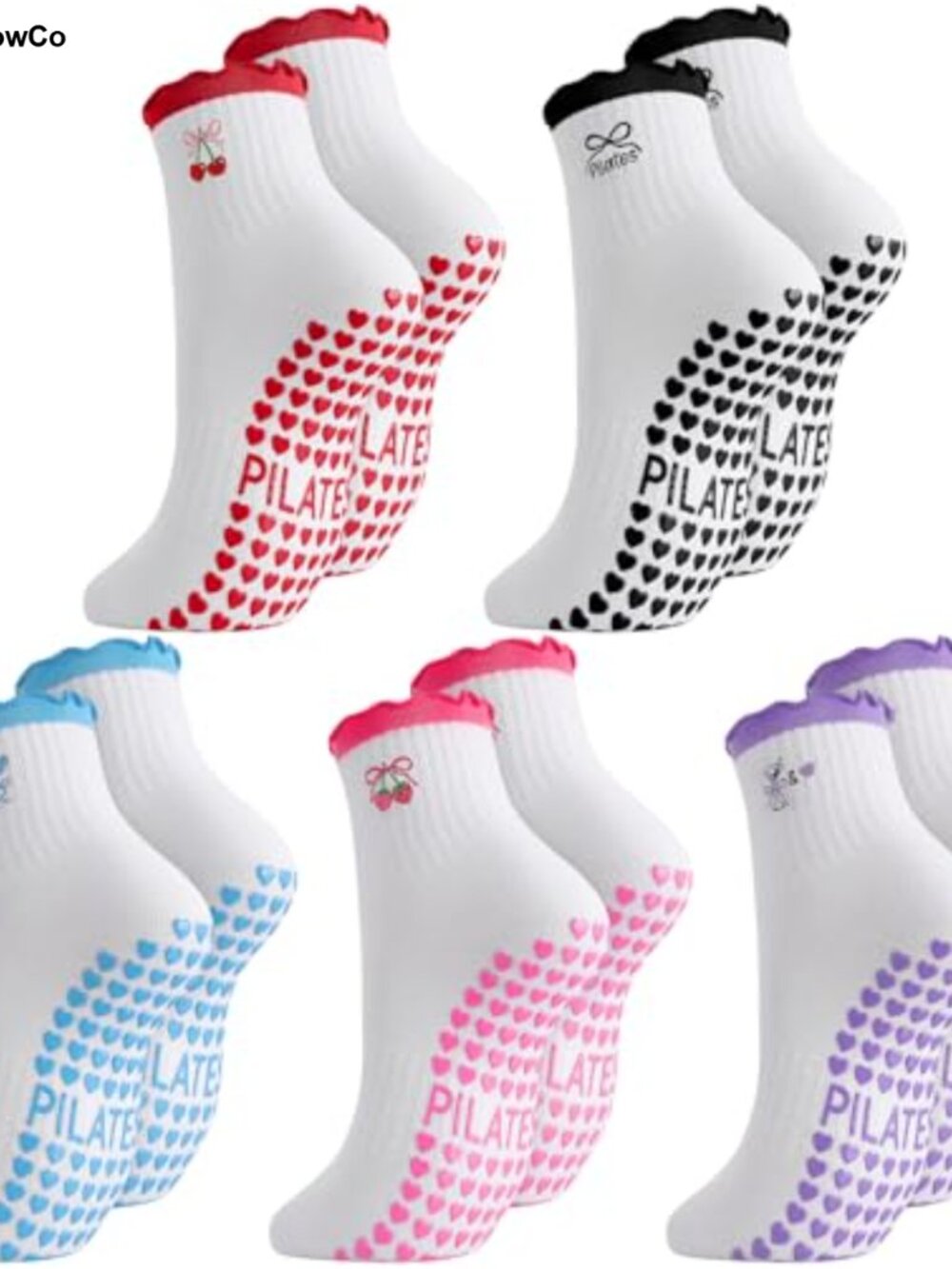 Womens Yoga Socks Non Slip Crew Embroidery Pilates Gym Socks